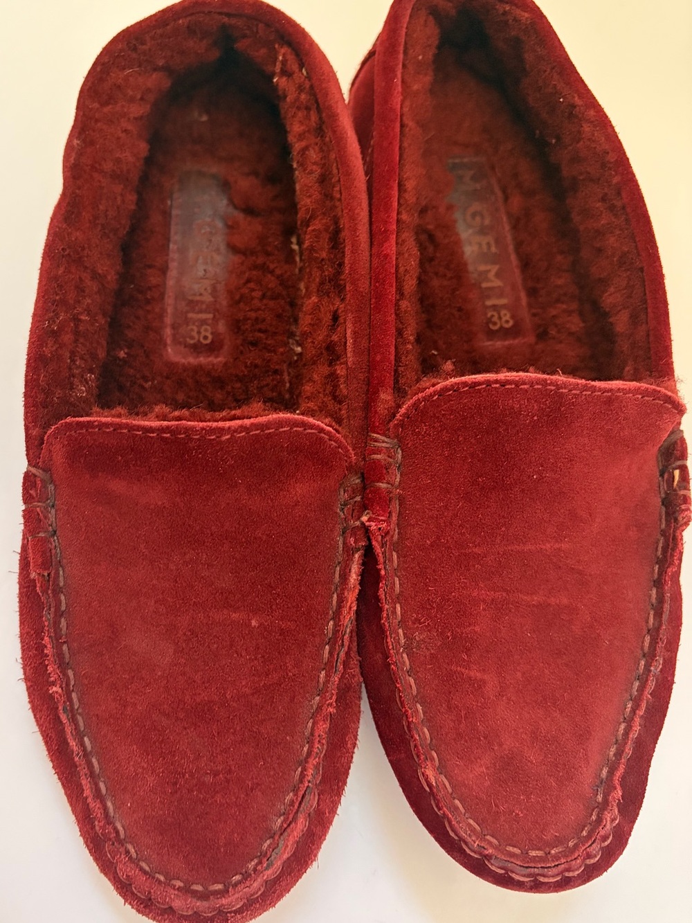 M GEMI Men's Red Suede Fleece-Lined Slip-On Driving Loafers